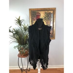 It Girl Cardigan Sweater Women's M Black Fringe Grunge Fairycore Whimsigoth
